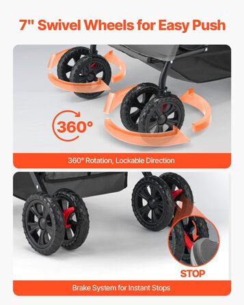 Візок для собак VEVOR, до 20 кг, складаний, 4-колісний, з сітковими віконцями та змінним ручками, з гальмом, для маленьких та середніх тварин