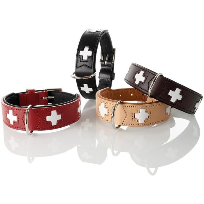 Нашийник для собак HUNTER SWISS, шкіряний, чорний, преміум, з швейцарським хрестом, розмір 70 (L-XL)