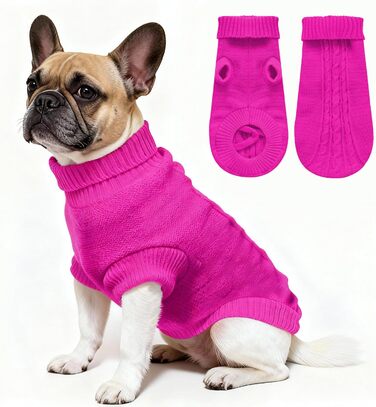 Вовняний пуловер для собак з коміром-горловиною, теплий та м'який, зимовий одяг для собак та котів, червоний, розмір M (12', 14', Рожево-червоний)