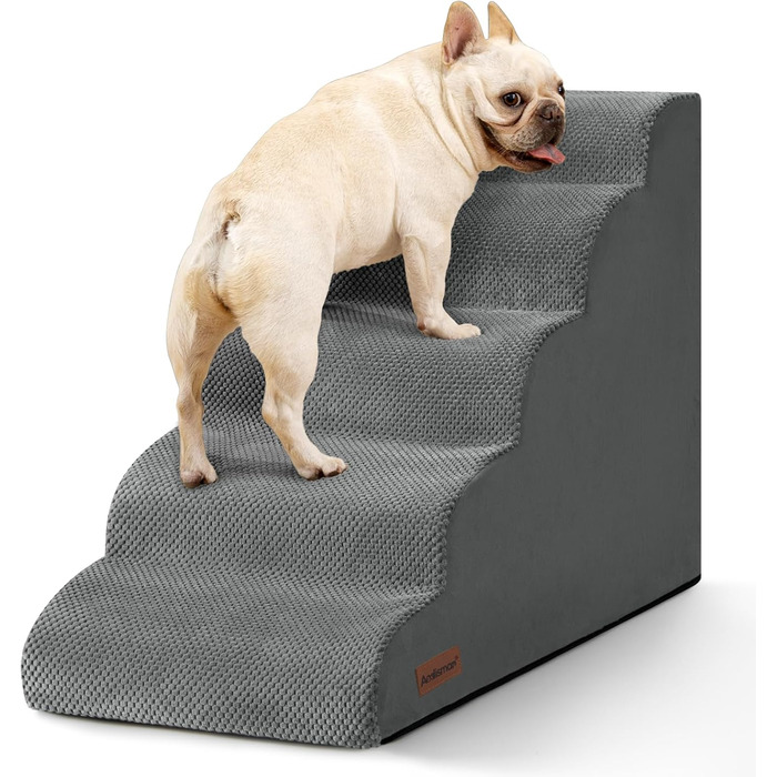 Сходинки для собак та котів на ліжко та диван, 5-ти ступінчасті, з антиковзким покриттям, зручні та довговічні, сірі