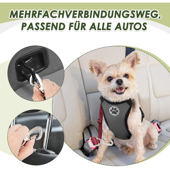 Ремінь безпеки для собак SlowTon, 2 шт. - автолеєрка, регульована, еластична, з буферним ефектом, міцний нейлон, світловідбиваючий, для домашніх тварин