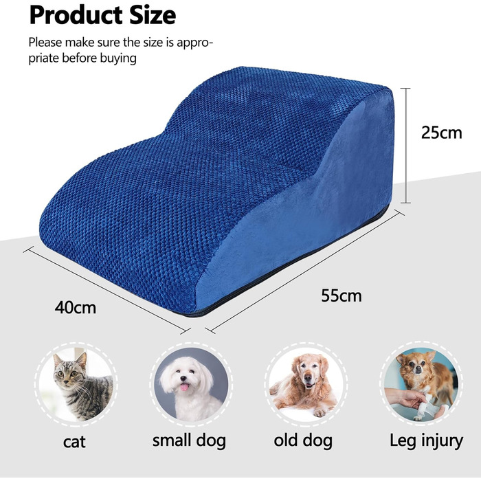 Сходинки для собак Galatée: 2-ярусні, з антиковзким покриттям, для ліжка, дивану та авто. М'яка рамка з піни знімний, пральний чохол (блакитний)