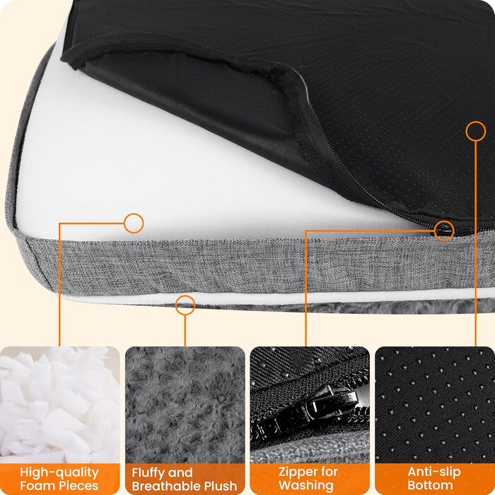 Ортопедичний лежак для собак, матрац для собак з двошаровою конструкцією, миючий лежак для собак, знімний кошик для собак, 105 см для середніх собак, середньо-сірий L 105 x 69 x 12 см, середньо-сірий