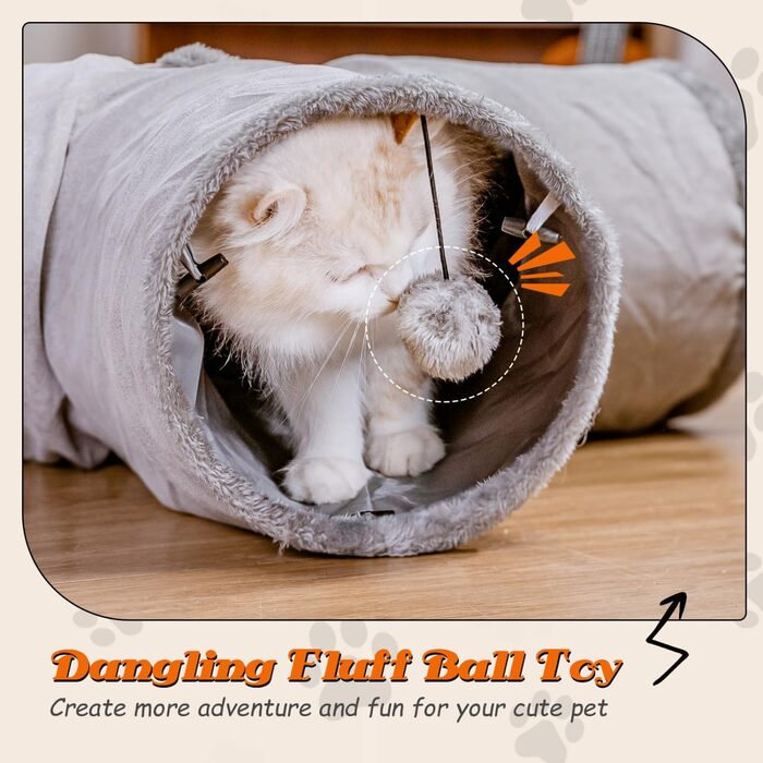 Туннель для котів Nobleza, 3-х ходовий, складаний, з іграшкою-м'ячиком, сірий, 80x30x25 см