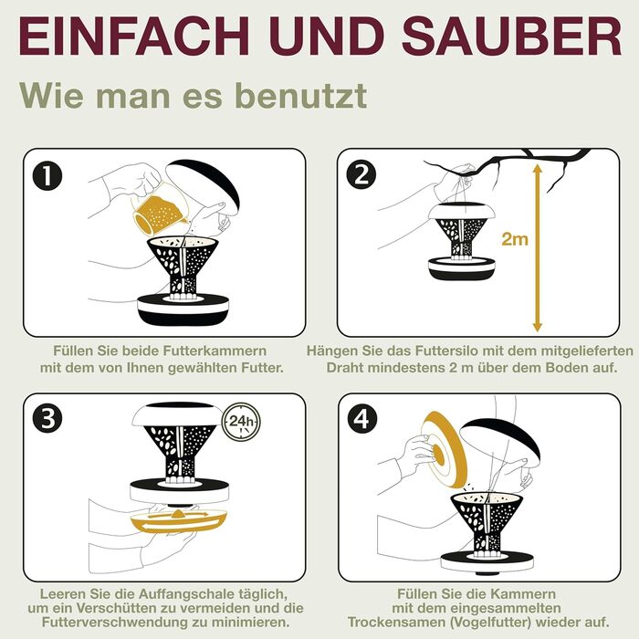 Швейцарський годівничка для птахів SWISSINNO Davos SMART – годівниця з піддоном, антиратонна, для саду та балкону, сірий колір