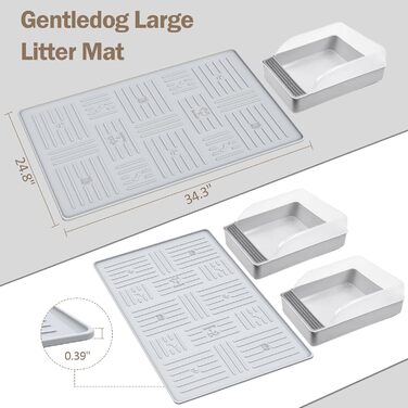 Килимок для котячого туалету GentleDog, великий, силіконовий, 87,1 x 63 см, сірий, вологостійкий