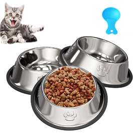 Набір мисок для котів з нержавіючої сталі (3 шт.) - миски для їжі та води для котів та маленьких собак