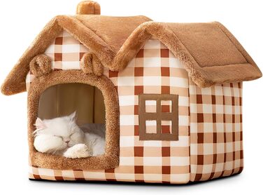 Будиночок для собак і котів ALLSOPETS, складаний, знімна подушка, зимове тепле ліжко у вигляді ведмедя, розмір M, для домашніх тварин