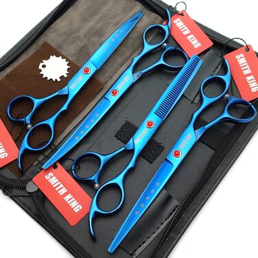 Ножиці для грумінгу собак, прямі та зігнуті, для розрідження шерсті, блакитні