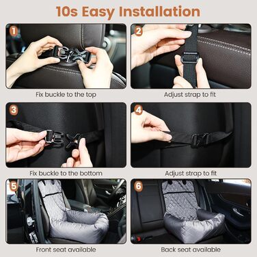 Крісло-підвищення для собак у машину 2 в 1 з підстилкою та ременем безпеки (Сірий, M)