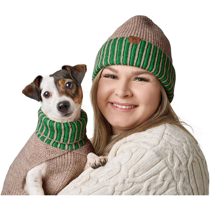 Пуловер для собак Hunter Odense, в'язаний, м'який та еластичний, з високим коміром, комплект з шапочкою, придатний для прання, кольори: бежевий/зелений, розмір: 60
