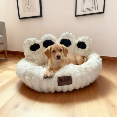 М'яке ліжко для домашніх тварин: ліжко для собак та котів у формі лап ведмедя, діаметр 60 см, бежеве