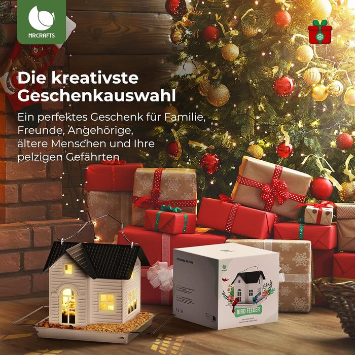 Сонячна годівниця для диких птахів Mrcrafts, металева підвісна годівниця з LED підсвіткою