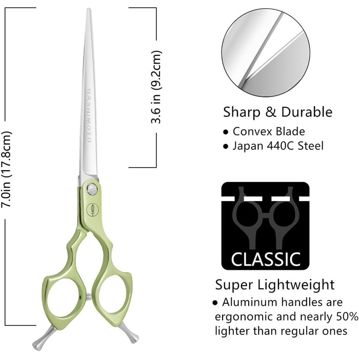 Ножиці для грумінгу собак Hashimoto, професійні ножиці для догляду за шерстю, прямі леза, надлегкі, матова поверхня, 7.0 дюйми