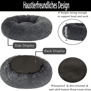 Кругле собаче ліжко-гніздо XL з ортопедичної піною Memory Foam. М'яке, антистресове, для великих та середніх собак. Темно-сірий колір.