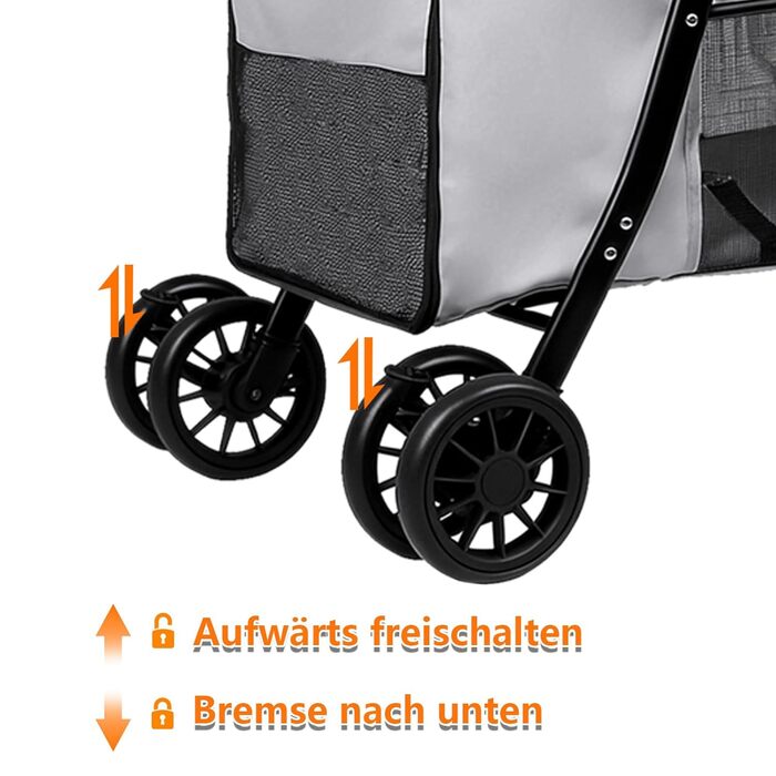 Візок для собак Homewell, візок-бігун для котів/маленьких собак, візок для домашніх тварин з 2 вікнами на блискавці, тримач для напоїв, до 20 кг (Сірий)