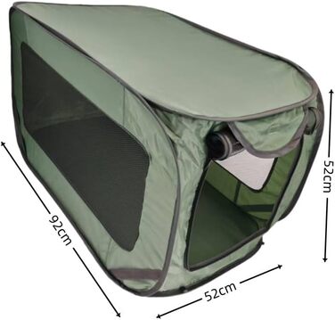 Складана переноска для собак та котів - 92x52x52 см, з подвійними дверцятами, Pop-Up, для великих, середніх та маленьких собак, легка, зручна у зберіганні (зелена)