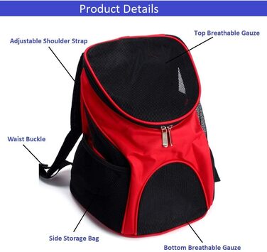 Рюкзак для собак і котів: переноска для тварин до 4 кг, ідеально для подорожей, походів та кемпінгу (червоний)