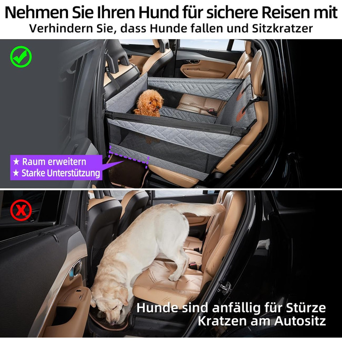 Автокрісло для собак великих порід до 25 кг – безпечний чохол на заднє сидіння, міцне автокрісло-бустер з подовжувачем для заднього сидіння та водовідштовхувальний килимок для собак (Сірий, S)