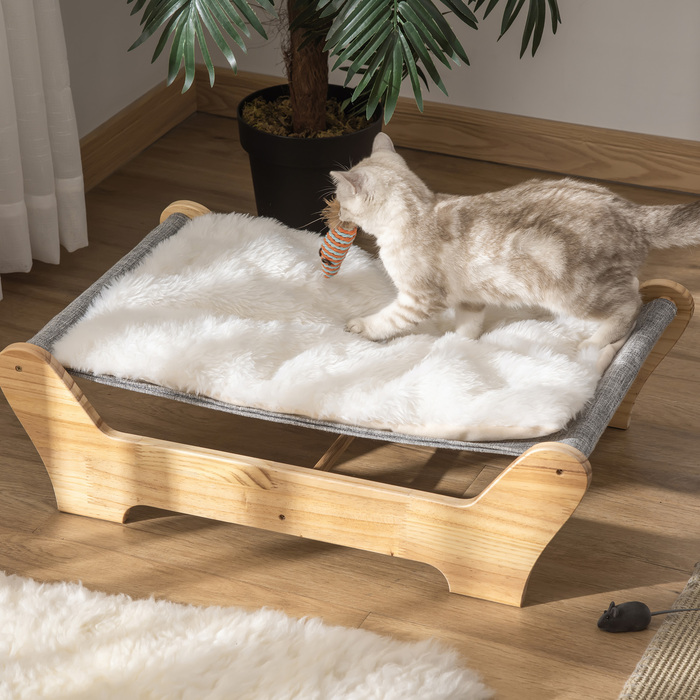 Гамак PawHut Cat Bed з каркасом для кішок 68x43x20см Підняте котяче гніздо з м'якою сосновою подушкою