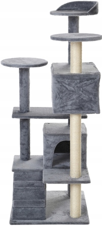 Високий котячий комплекс-драпак Funfit, сірий, 101-160 см, 7 рівнів, сизаль