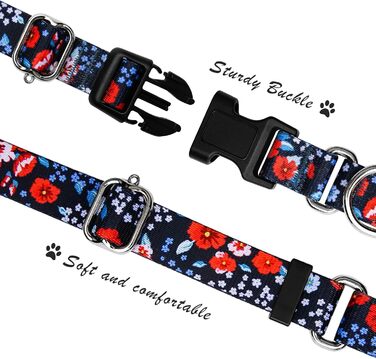 Нашийник для собак Hikiko Martingale, класичний, міцний, надійний, для малих, середніх та великих собак, розмір L (Plum Blossom, Medium)