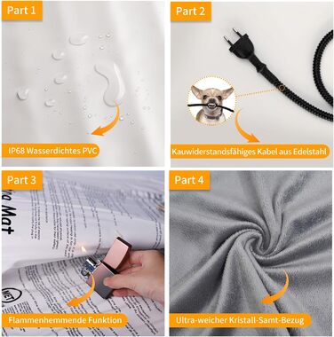 Електричний килимок для котів та собак Toozey, 45x40 см, регулювання часу та температури, безпечний, теплий, сірий