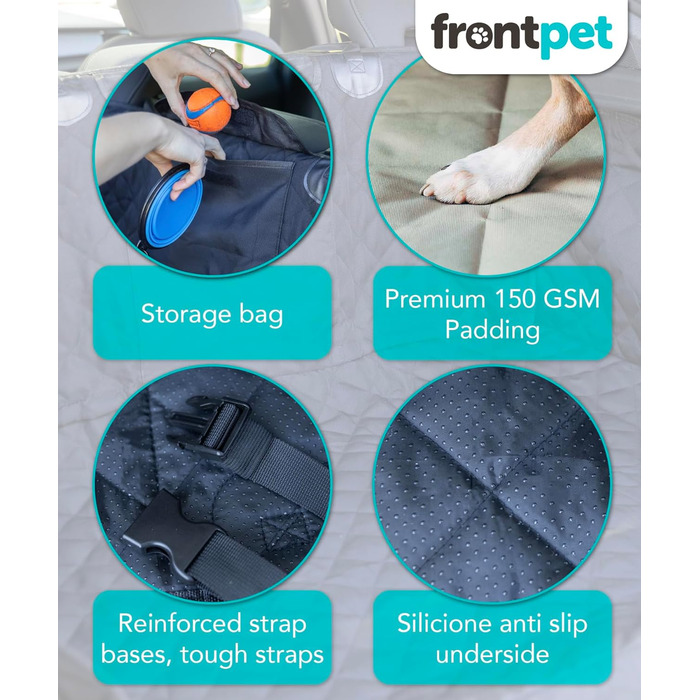 Захисний чохол для собак FrontPet, для заднього сидіння та багажника, універсальний, великий (35' x 40'), колір: бежевий