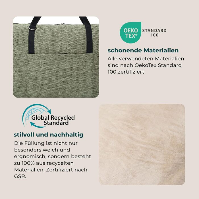 Ортопедичне собаче ліжко для подорожей з практичною сумкою – сертифікована якість OekoTex та GSR (M, Зелений)