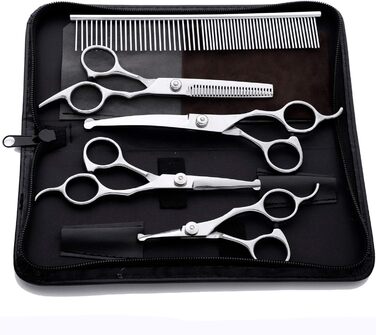 Професійна шерстьостригальна ножиці для собак, нержавіюча сталь, прямі та зігнуті леза, безпечні закруглені кінчики, для грумінгу обличчя, вух, носа та лап