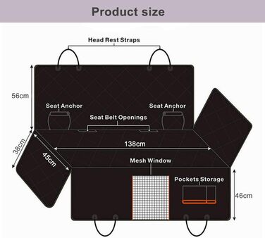 Килимок для собак у машину Caliyo, захист заднього сидіння, водовідштовхувальний, антикіготок, універсальний (Чорний)
