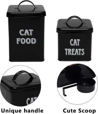 Контейнер для корму Morezi (2 шт.), з вуглецевої сталі, з герметичним кришкою та ложкою, для зберігання корму для собак, котів та інших тварин. Білий/Чорний