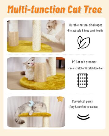 Котячий дряпак Happi N Pets Wolken, 80 см, сучасний триярусний ігровий комплекс для кішок середнього розміру з сизалевою стійкою, м'яким лежаком 40x30 см, знімними та праними подушками
