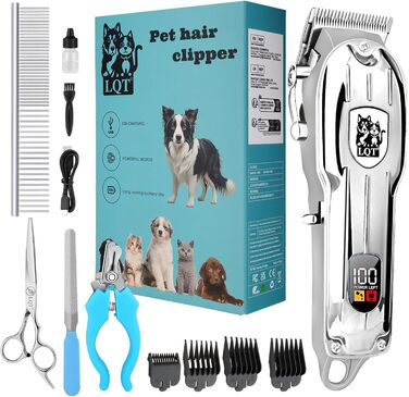 Машинка для стрижки собак, акумуляторна бездротова тиха, підходить для котів та інших домашніх тварин (срібна)