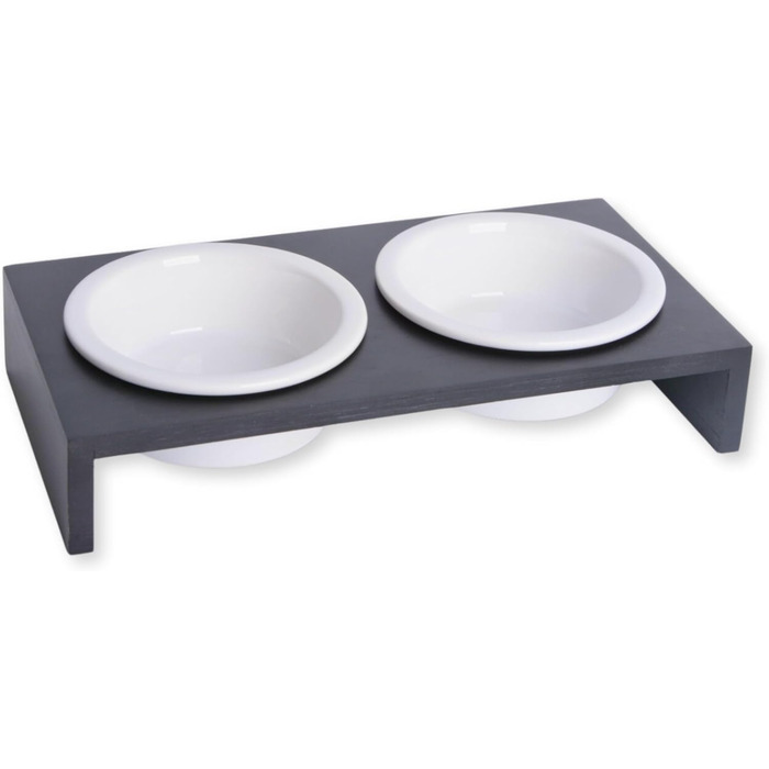 Підвищена годівниця для котів PETLINUS: керамічна та дерев'яна, для котів та маленьких собак (чорна)