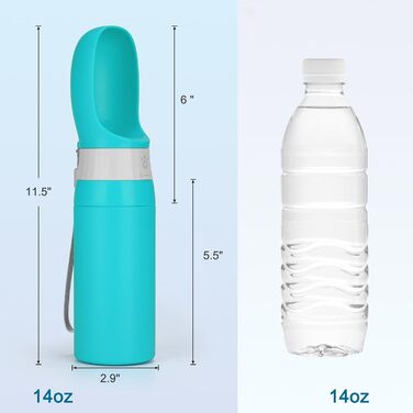 Портативна пляшка для води для собак, нержавіюча сталь, не протікає, диспенсер для води та корму для цуценят, для подорожей, прогулянок, походів та активного відпочинку