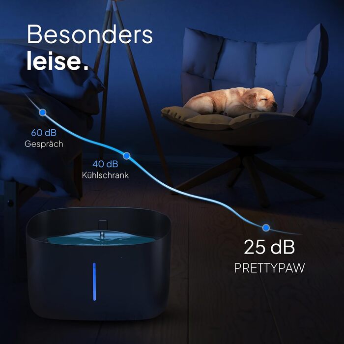 Фонтан-поїлка для собак Pretty Paw з резервуаром 7л, безшумний диспенсер для води з фільтром та LED-підсвіткою, BPA-free, чорний