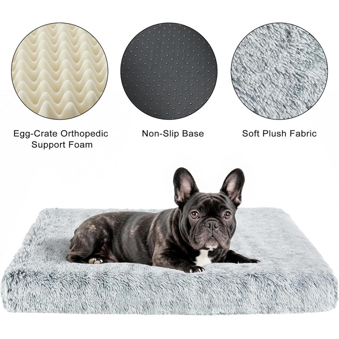 М'яке ортопедичне ліжко для собак середніх порід знімний, пральний чохол, собача коробка-ліжко, підтримка з пінополіуретану, плюшевий килимок з антиковзною основою (Сірий, 91,4 x 61 см)