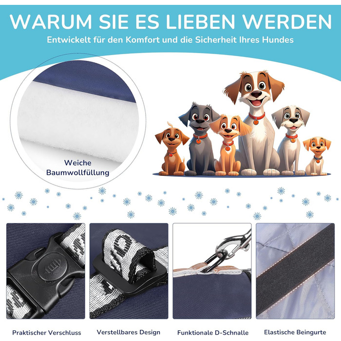 Зимовий теплий одяг для собак ALLSOPETS: куртка з відбиваючими елементами, великий розмір (3XL), Marineblau