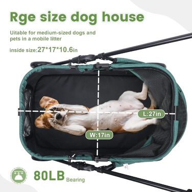 Дитячий візок для собак з 4 колесами, складний, для подорожей, з регульованою ручкою, подвійна місткість, візок-джаггер з передніми дверцятами (Блакитно-зелений, Темно-зелений)