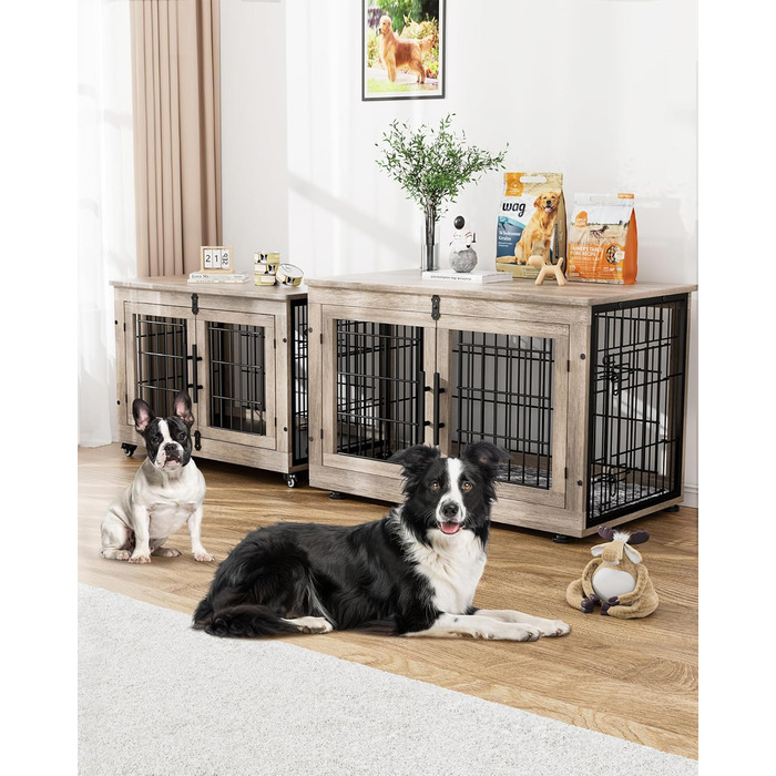 Кіяпал Будка для собак у дім з подушкою, сучасна будка для собак середніх та великих порід до 32 кг, 98x64x68 см, сіра