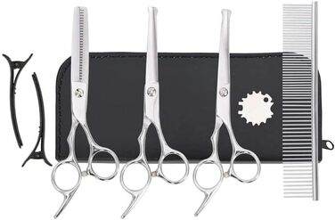 Набір професійних ножиць для грумінгу собак з нержавіючої сталі (7 шт.) - ножиці, гребінець, аксесуари. Довговічний та щадний до шерсті та шкіри