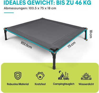 Підвищене ліжко для собак Mora Pets, велике, для вулиці та дому, 103,5x75x18 см, сіра, для великих порід, лежак для тварин, підходить для саду, кемпінгу, приміщень