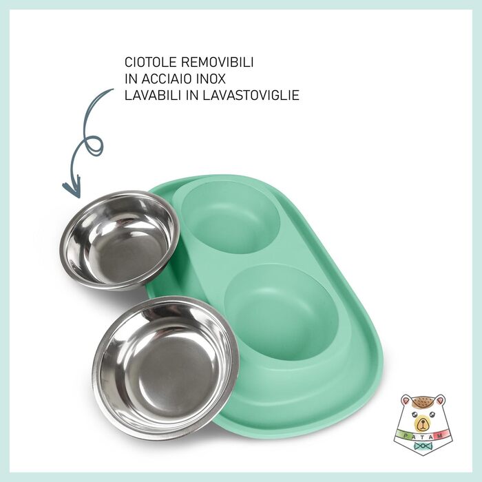 Миска для кота Patam Doppel з нержавіючої сталі з антиковзною підкладкою, італійського виробництва, Jerry Grün