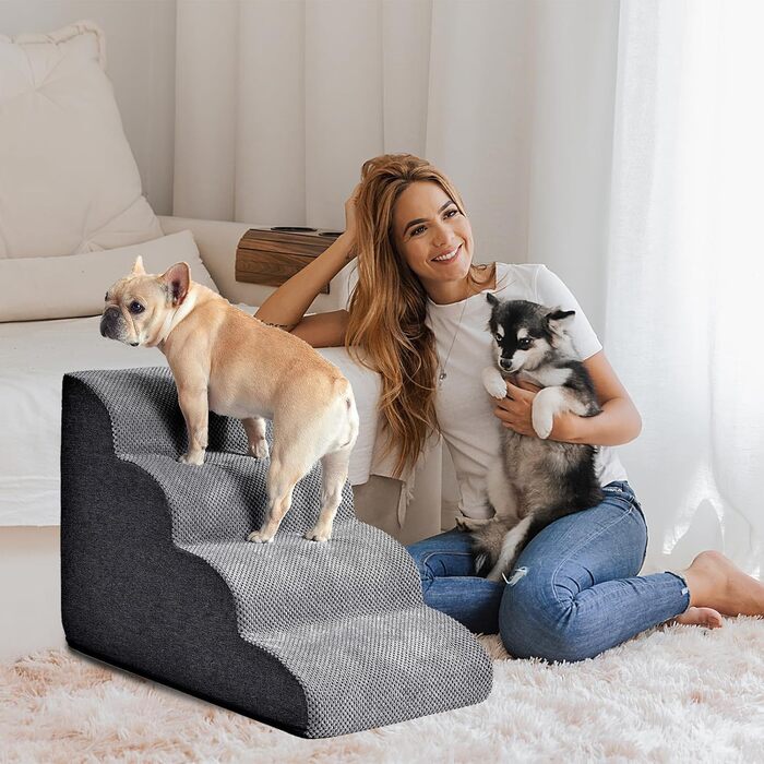 Сходинка для собак Galatée: зручна та стабільна сходинка для тварин для дивану, ліжка та авто (5 сходинок, коричнева/4 сходинки, темно-сіра)