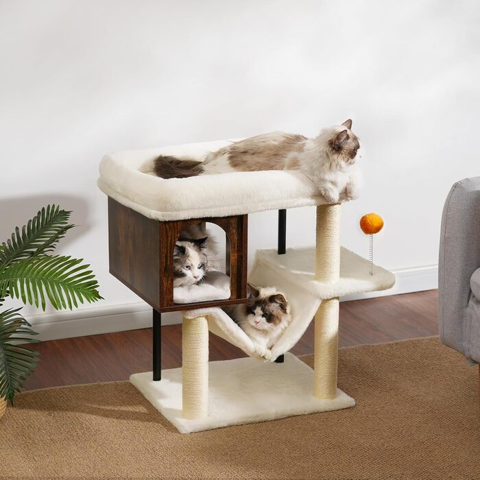 Котячий будиночок з дряпалкою Heybly HCT017WB, 57.5 см, Vintage Brown, велика платформа 54x40 см, сталеві труби, для великих котів