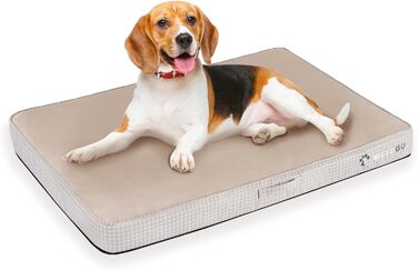 Ортопедичне ліжко для собак великих порід, 8,9 см гелевий пінопласт з пам'яті, міцний фланелевий матеріал, знімний чохол та водонепроникний наповнювач, антиковзаюче покриття (119 x 74 x 9 см, Бежевий)