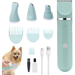 Триммер для собак | Набір для догляду за собаками 4-в-1 | Акумуляторна регульована шерсть для цуценят вдома Зелений