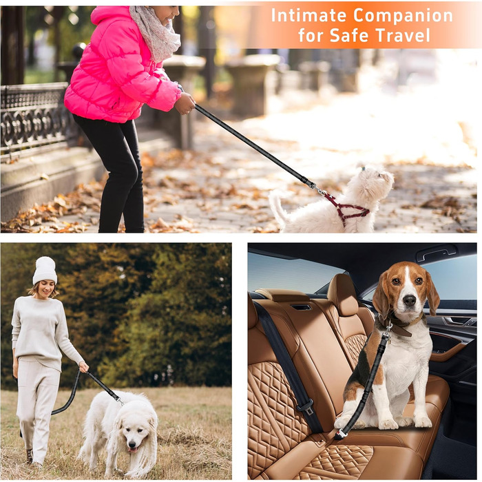 Набір автомобільних ременів безпеки для собак Seyezo (2 шт.), рожево-чорний, регульовані, світловідбиваючі