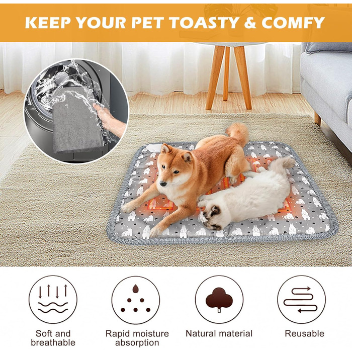 Грілка для котів та собак, килимок з підігрівом, 45 x 45 см, регулювання температури та таймер